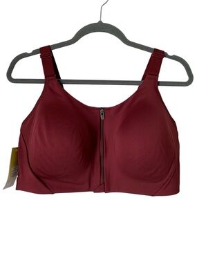 NWT All In Motion Zip Front High Support Sports Bra Garnet Red- Size 42D